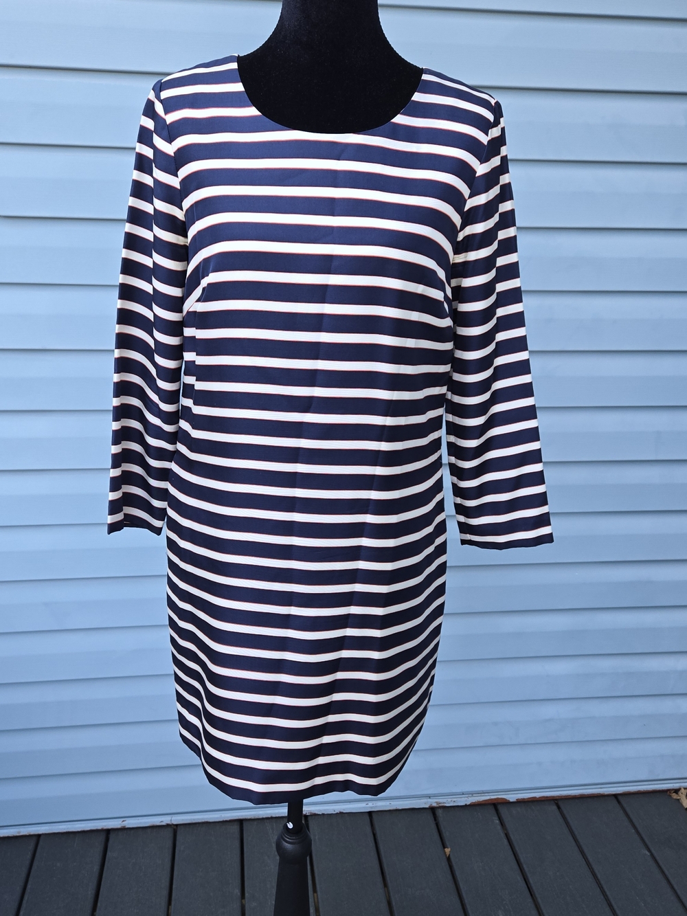 J.Crew 100% Silk Striped Shift Dress Size 2 | Navy White Red Nautical Preppy